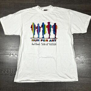 VTG 90s Oneita Run For The Arts T-Shirt Men XL White Jewish Museum Single Stitch